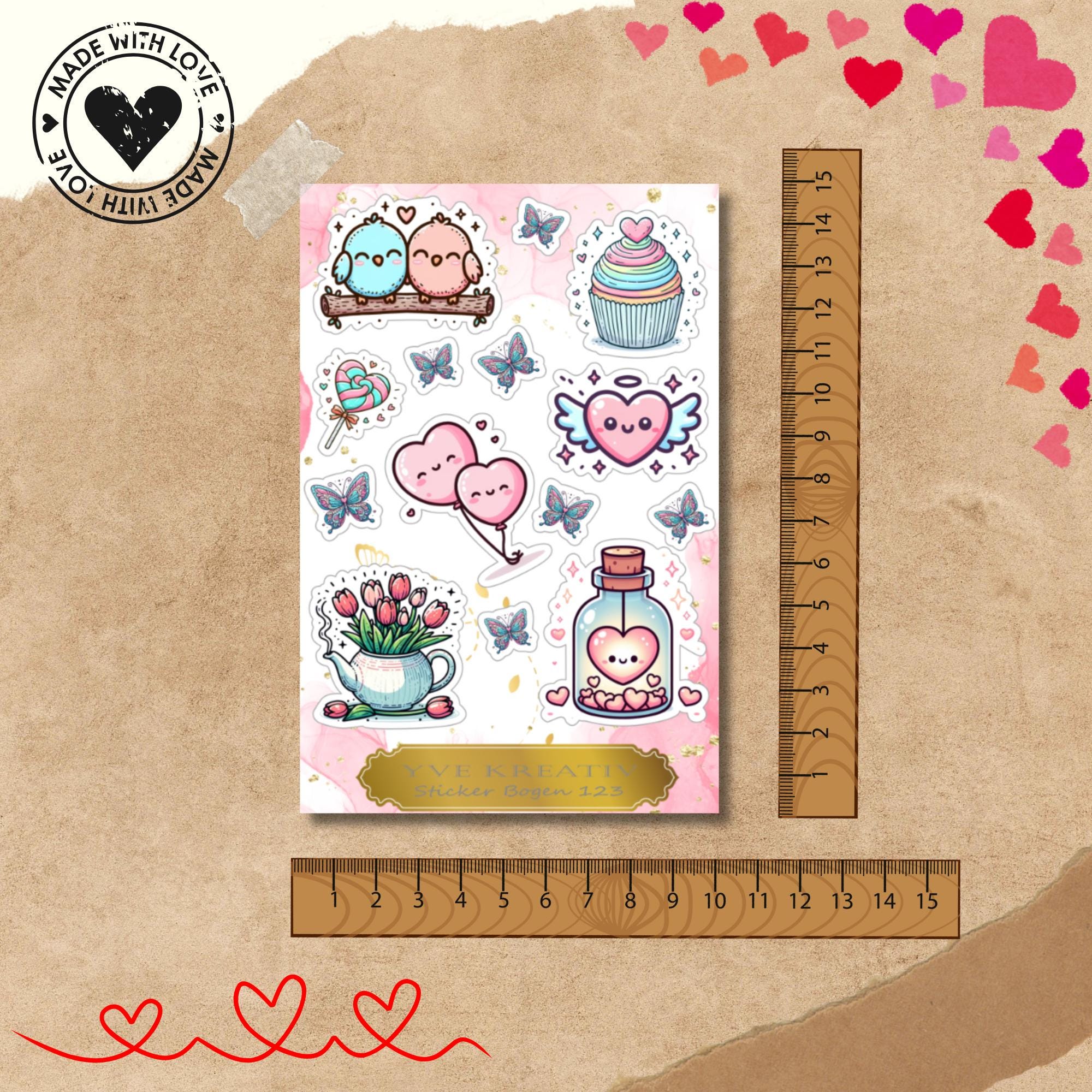 Aufkleber Bogen " Love Valentinstag" | Sticker Set - Aufkleber 2 Stickerbogen zur Auswahl in Weiß - Transparent - Matt - Glanz  #SBA6