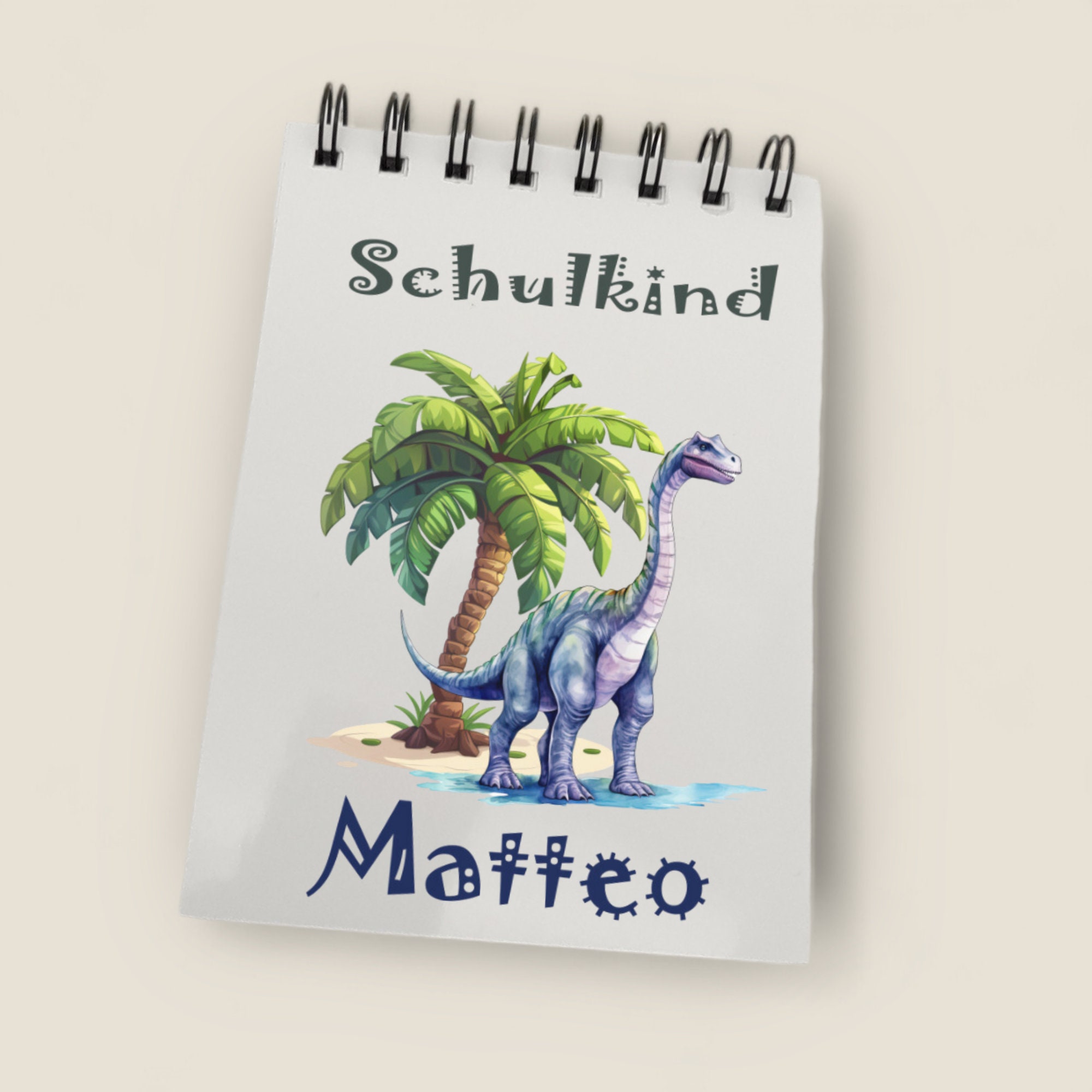 Notizblock personalisiert Einschulung Ringblock Schulkind Schreibblock Notizbuch Zettelblock Schulheft Hausaufgabenheft Dinosaurier #A6SO