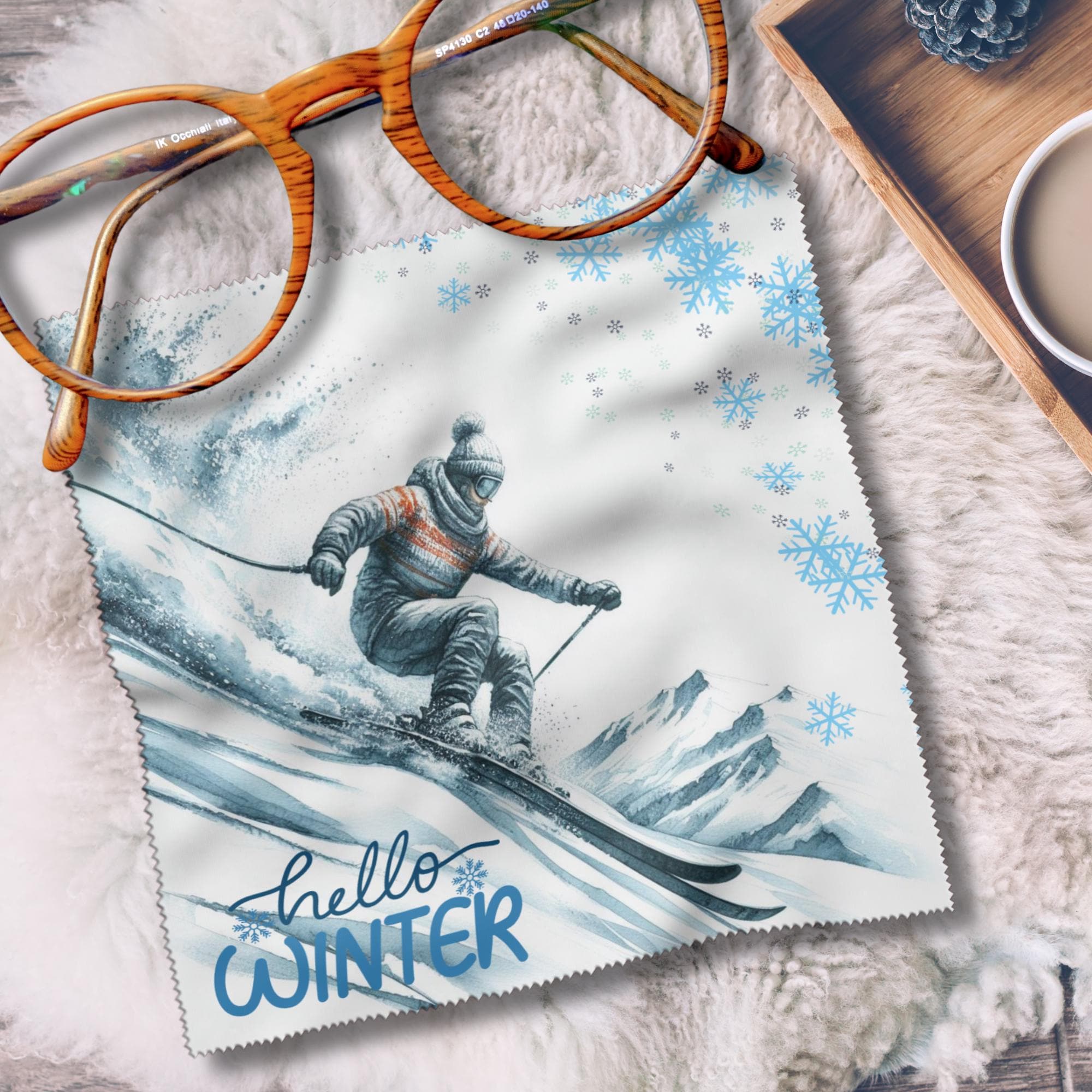 Brillenputztuch Skifahrer Geschenk Skiurlaub Winterurlaub bedrucktes Mikrofasertuch für Brillen, Displays #SP15