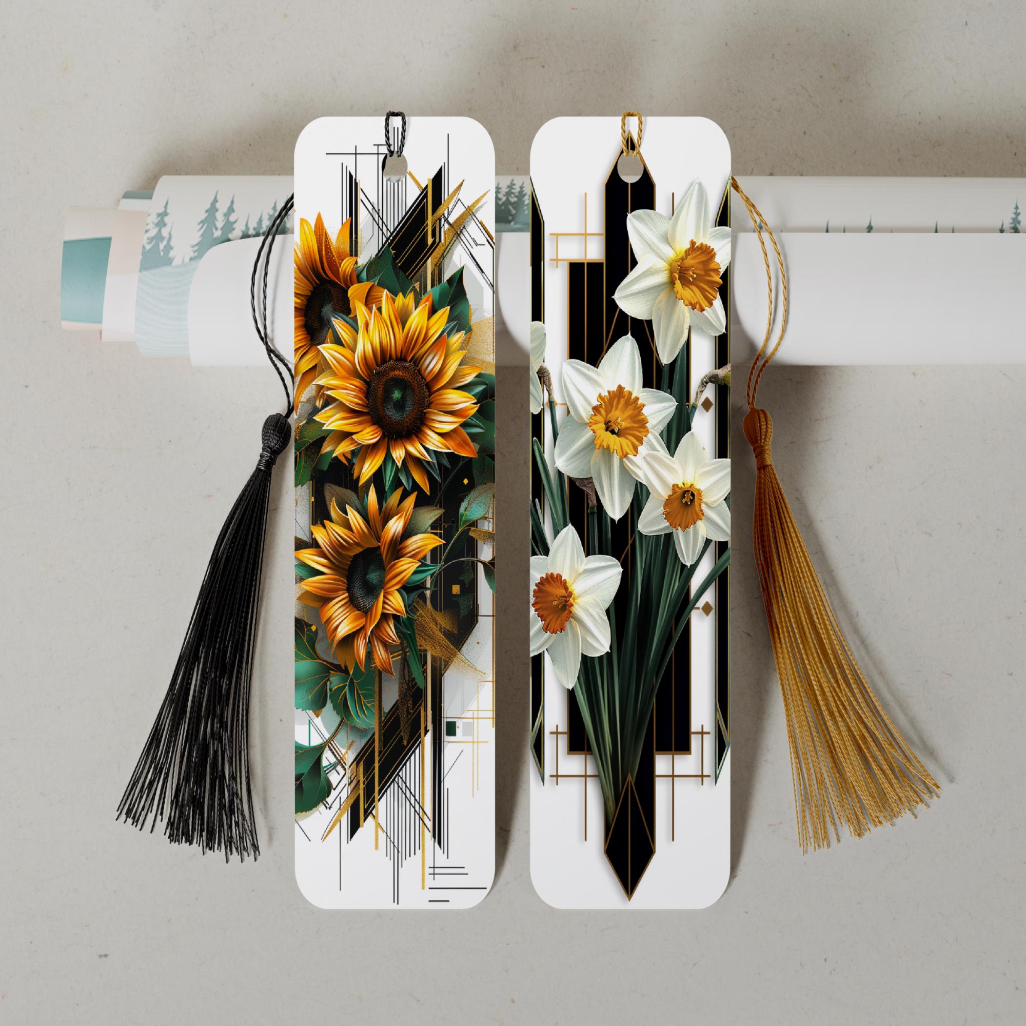 Lesezeichen aus Aluminium Geschenk zum Geburtstag Buchgeschenk "Motiv Sonnenblume ODER Narzisse" Bookmark - 2 Motive zur Auswahl  #LEALU