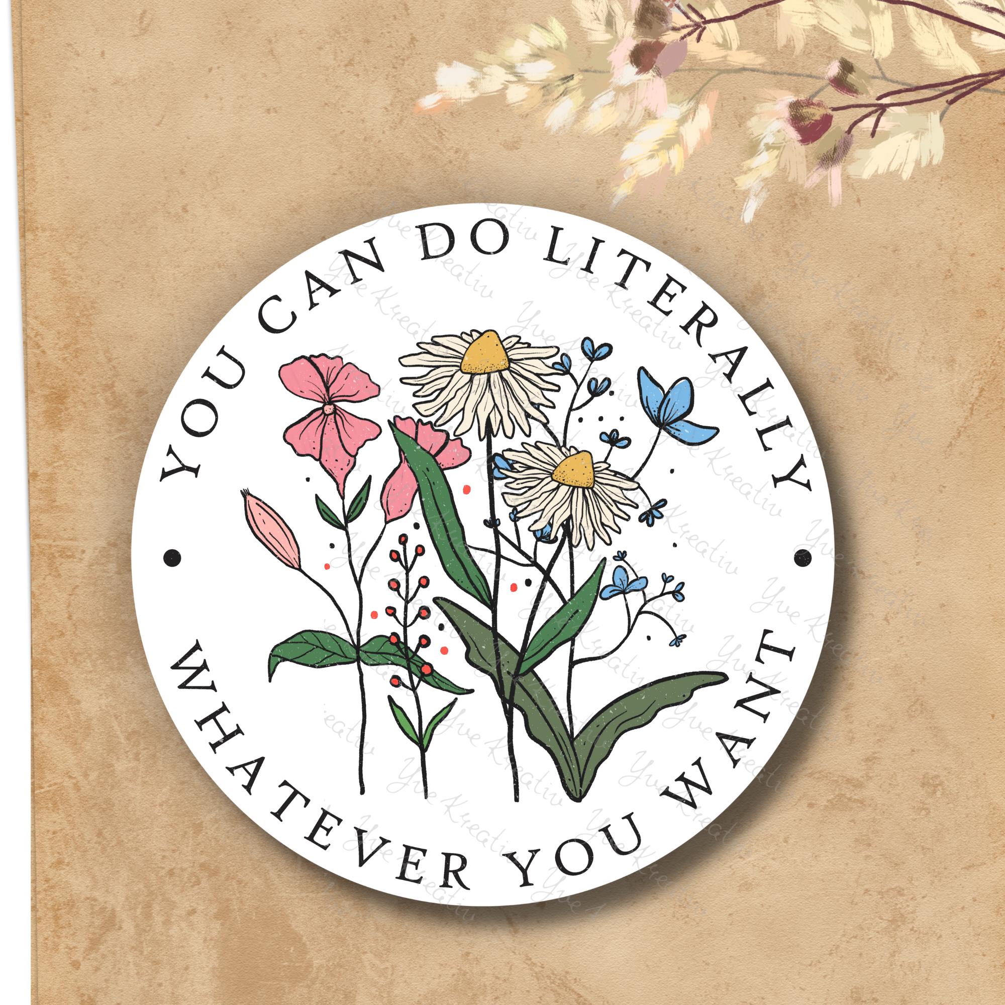 Kofferaufkleber, Geschenkaufkleber, Aufkleber Motivation, großer Blumen Sticker I zur Auswahl in Weiß oder Transparent  #SEG8