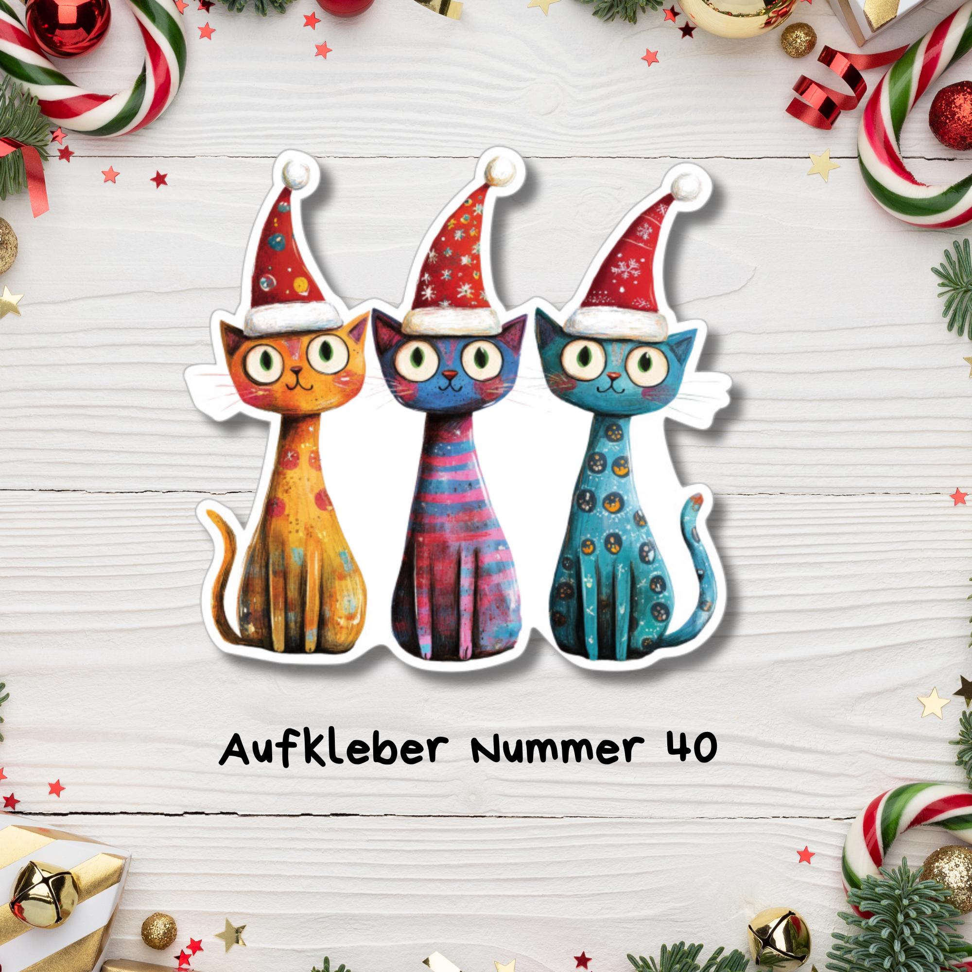 Aufkleber, große Sticker zu Weihnachten und Advent Katzen - 3 Aufkleber zur Auswahl in Weiß oder Transparent #SEG8 Aufkleber, große Sticker zu Weihnachten und Advent Katzen - 3 Aufkleber zur Auswahl in Weiß oder Transparent #SEG8